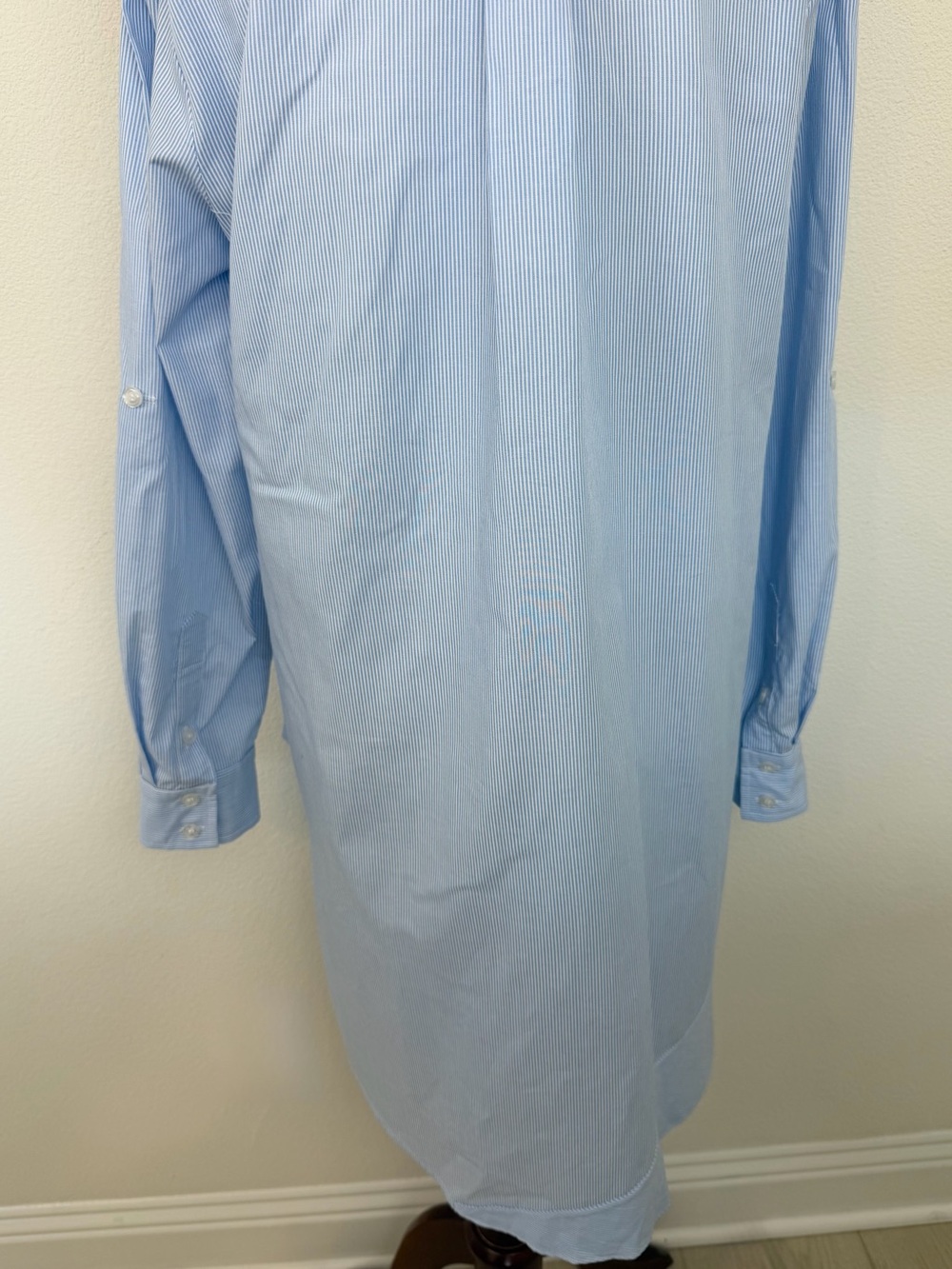 Finley Jenna Striped Cotton Chambray Ruffle Shirtdress Womens Blue White - Picture 13 of 16
